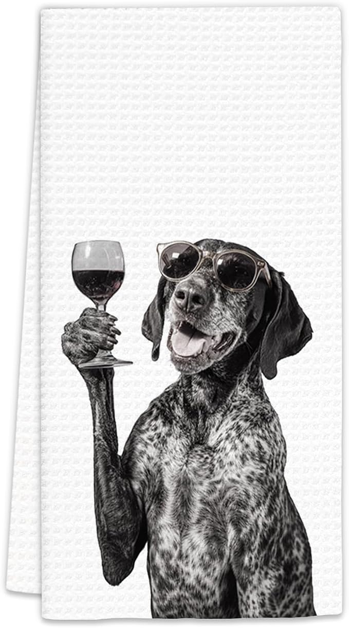 German Shorthaired Pointer Gifts Wine Dog Kitchen Towels, Gifts by FIicy