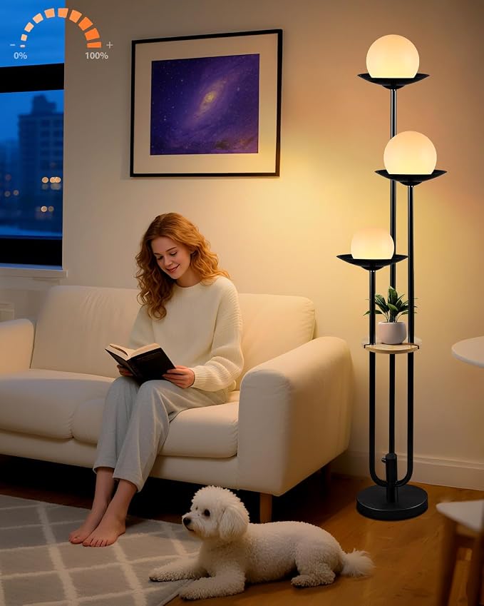 Lightdot Globe Floor Lamp with Shelf 3-Lights Modern Dimmable Floor Lamps 3000K by LightdotLighting