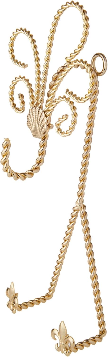 Bard's Twisted Gold-toned Wall Mountable Cup and Saucer Hanger, Shell and Fleur de Lis, 9.75" H x 4" W x 3" D