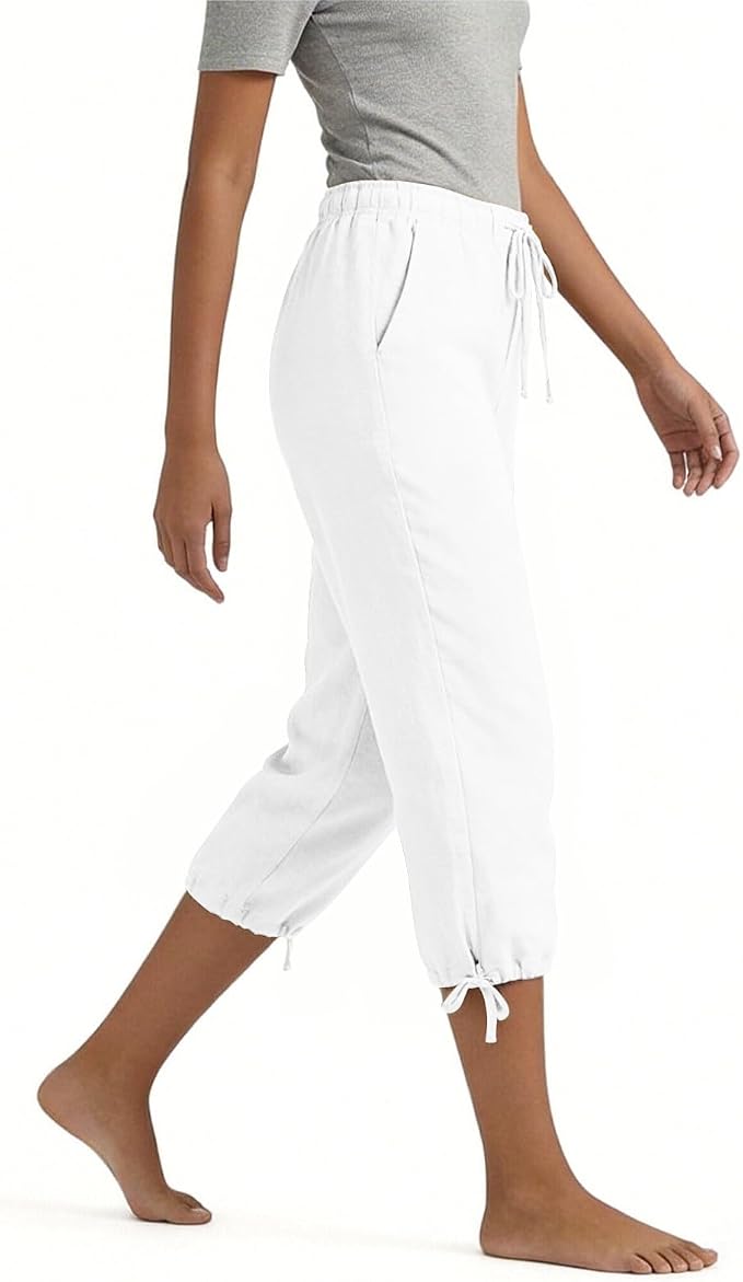 Linen Capri Pants for Women Drawstring Elastic Wide Leg Trouser 2026 Summer - Image 4