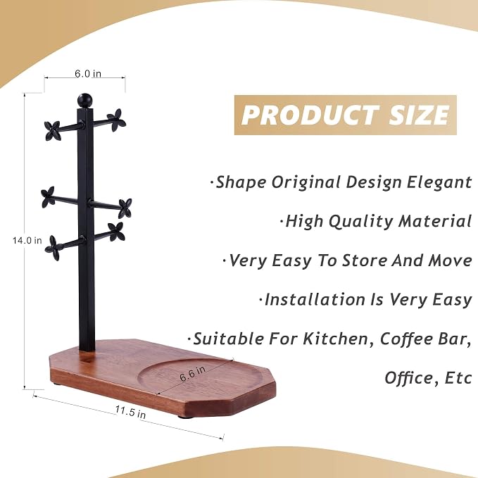 Mug Tree for Large Mugs With 6 Hooks and Coffee Pot Tray - Image 5