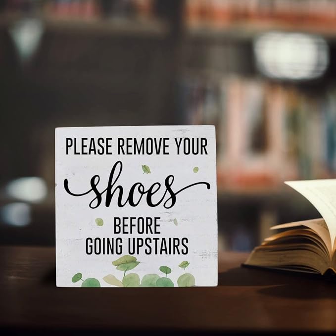 Funny Please Remove Your Shoes Before Going Upstairs Wooden Box Sign Rustic - Image 4