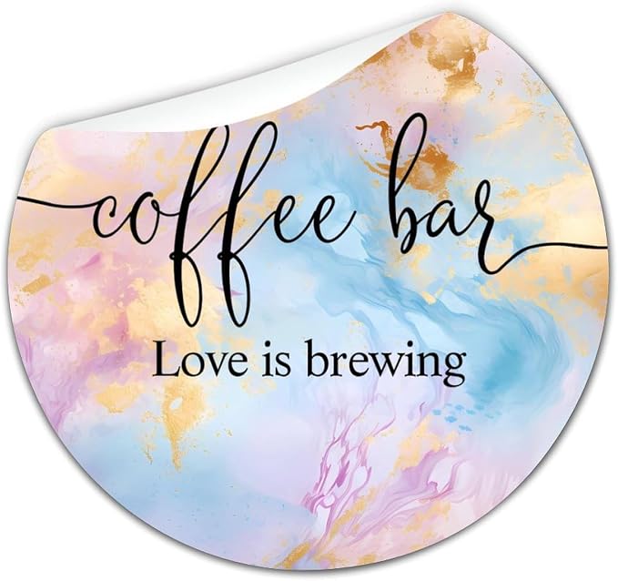 Coffee Bar Love is Brewing Round Label Sticker 3in Positive Lettering Saying - Image 8
