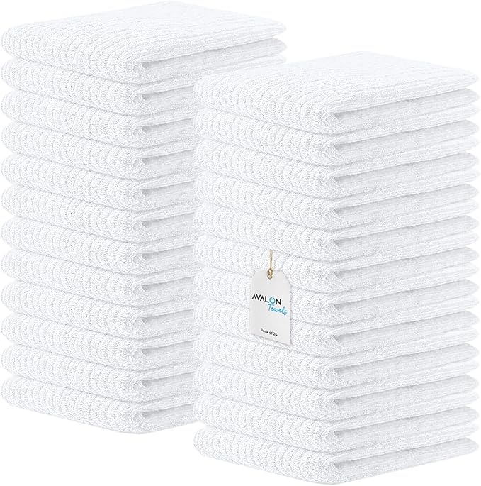 Avalon Towels Ribbed Bar Mop Towels 16x19 Absorbent and Durable White Bar Towels by AvalonTowels