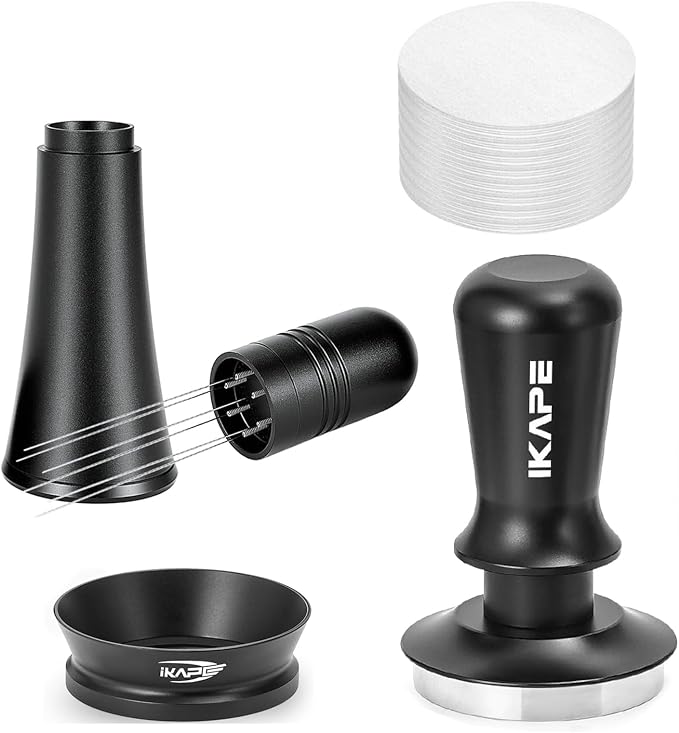 IKAPE 58mm Espresso Tamper Kit 4 in 1 Black, Complete Portafilter accessory set by IKAPE