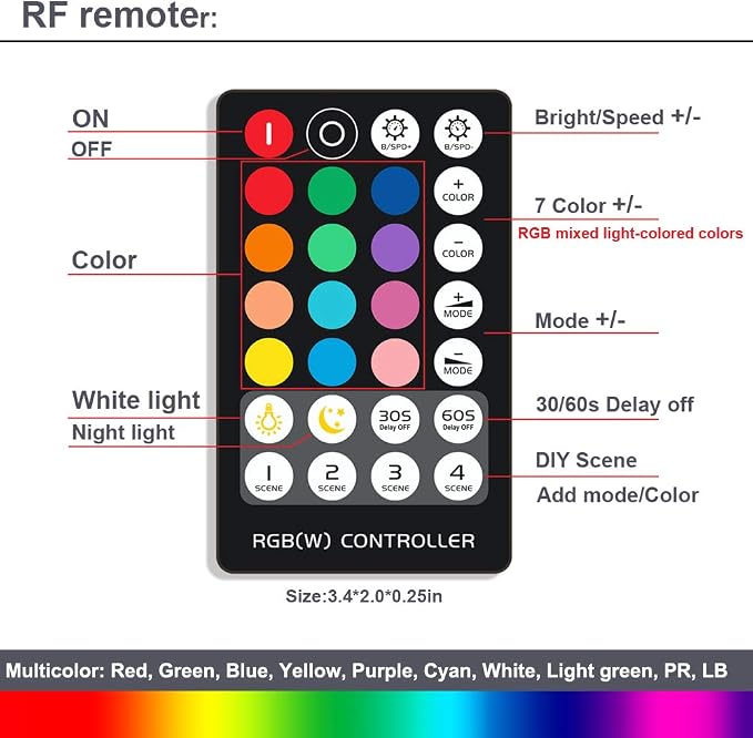 Dimmable Under Cabinet Lighting, RGB LED Light Bar, RF Remote Control Lamp - Image 3