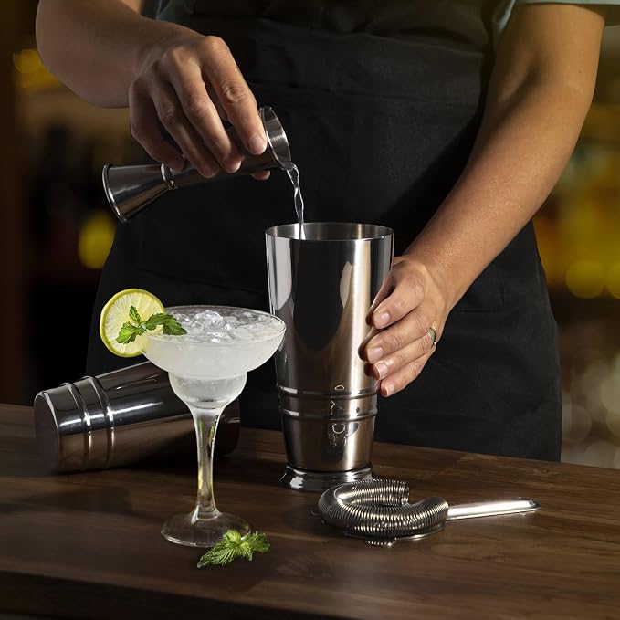 Premium 4-Piece Boston Cocktail Shaker Set w/Hawthorne Strainer & Japanese - Image 8