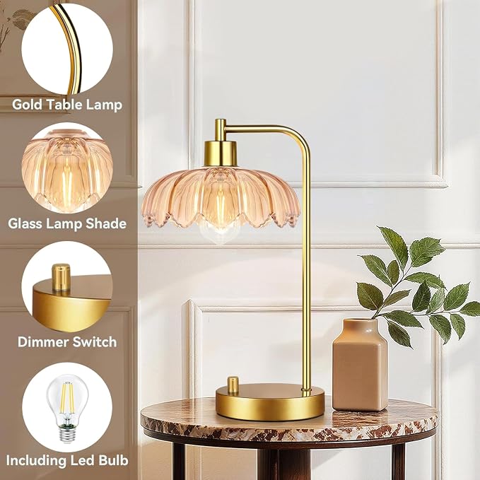 ILLMTW Glass Table Lamp Set of 2, Small Gold Bedside Lamps Dimmable Boho - Image 7