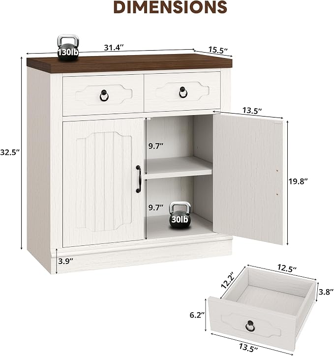 LIKIMIO Buffet Cabinet with 2 Drawers, Farmhouse Coffee Bar Station Kitchen - Image 2
