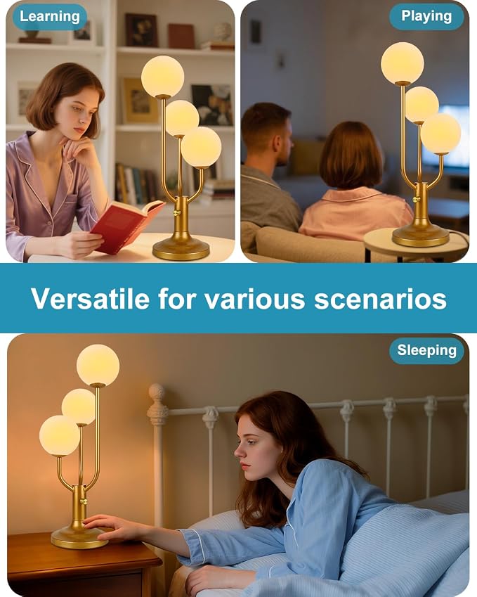 Lightdot Modern Gold Globe Table Lamp Dimmable Mid Century 3-Light Desk Lamp - Image 7