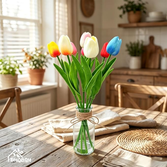 Artificial Tulips in Glass Vase - Image 2
