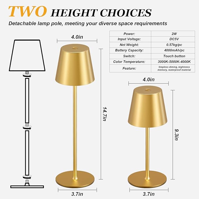 Cordless Table Lamp Rechargeable Gold - Image 5