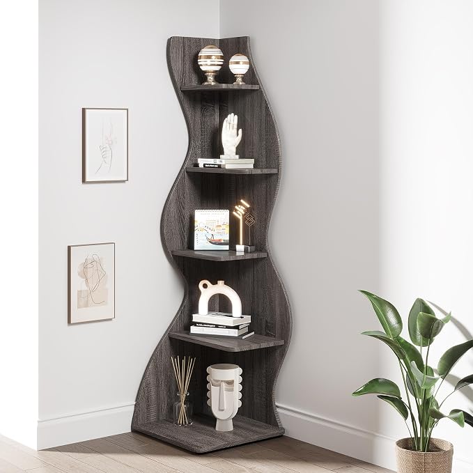 Tribesigns Corner Shelf, Modern 5-Tier Wall Corner Bookshelf, Stylish Corner - Image 6