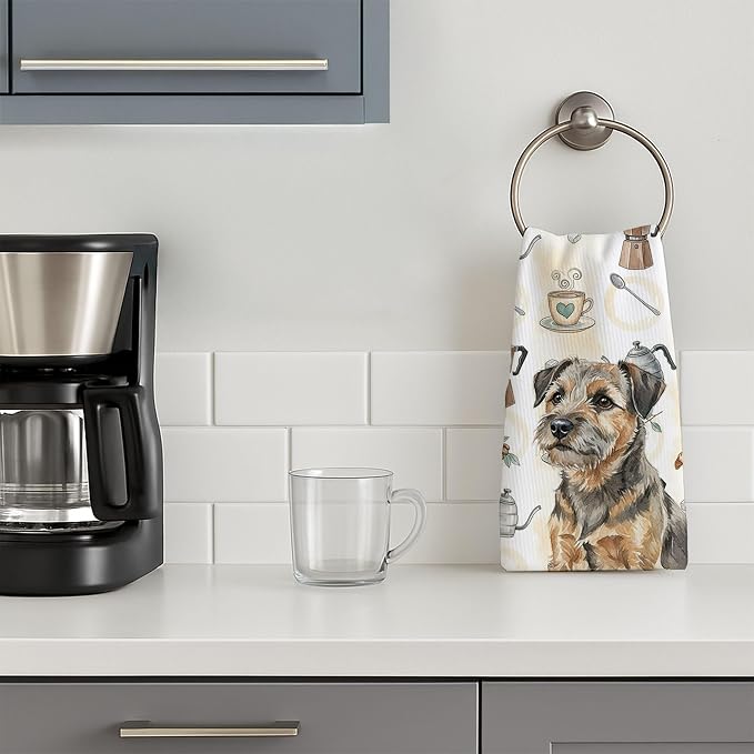 Caroline's Treasures Grizzle and Tan Border Terrier Coffee Bar Kitchen Towel - Image 3
