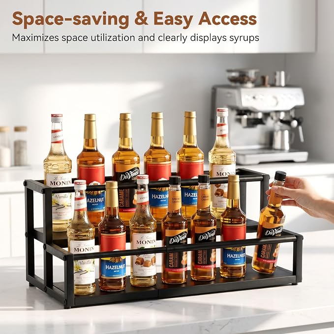 Nuovoware Expandable Coffee Syrup Organizer, 2-Tier Syrup Rack Holds 10-16 - Image 4