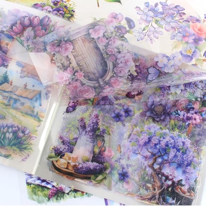 30 Sheets Precut Purple Garden Landscape Stickers Book - Image 9