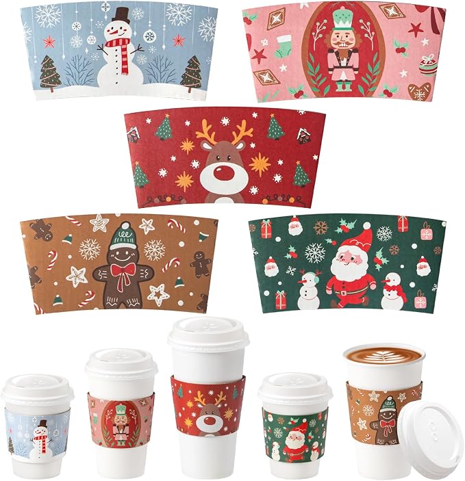 FMP Brands 100 Pack Christmas Paper Coffee Cup Sleeves, Disposable Holiday by FMPBrands