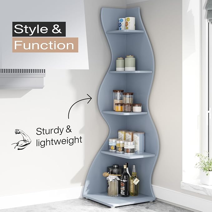 Tribesigns Corner Shelf, Modern 5-Tier Wall Corner Bookshelf, Stylish Corner - Image 7