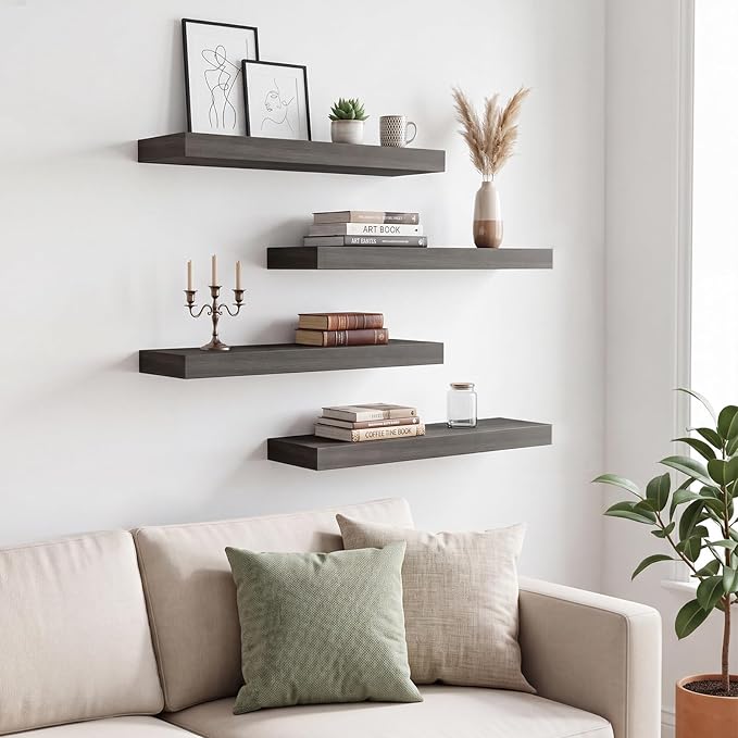 Fixwal 15.7in Floating Shelves, Rustic Wood Finish Wall Shelves Set of 4 - Image 2