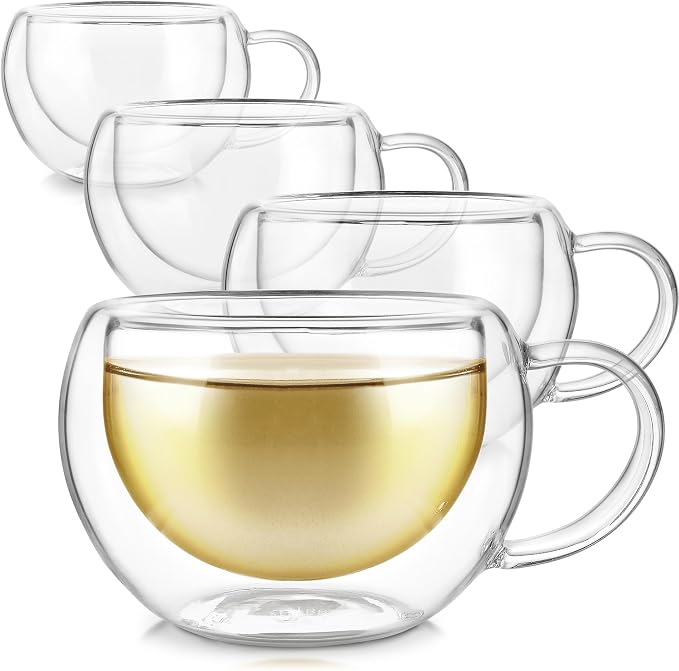 Teabloom Modern Classic Insulated Cups – 6 oz / 200 ml – Set of 4 Double Walled by Teabloom