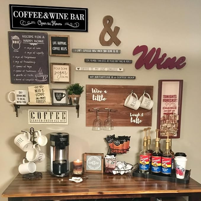 WOWGOOMO Coffee and Wine Bar Signs Decor, Classic Kitchen Wine Cabinet - Image 5