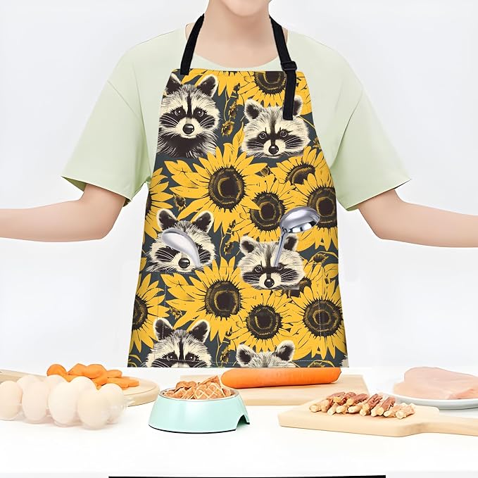 Raccoon and Sunflower Apron, Adjustable Waterproof Oxford Fabric Kitchen Apron - Image 2