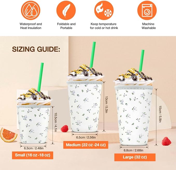 3 Pack Iced Coffee Cup Sleeve for Large Sized Cups, Reusable Neoprene Iced - Image 2