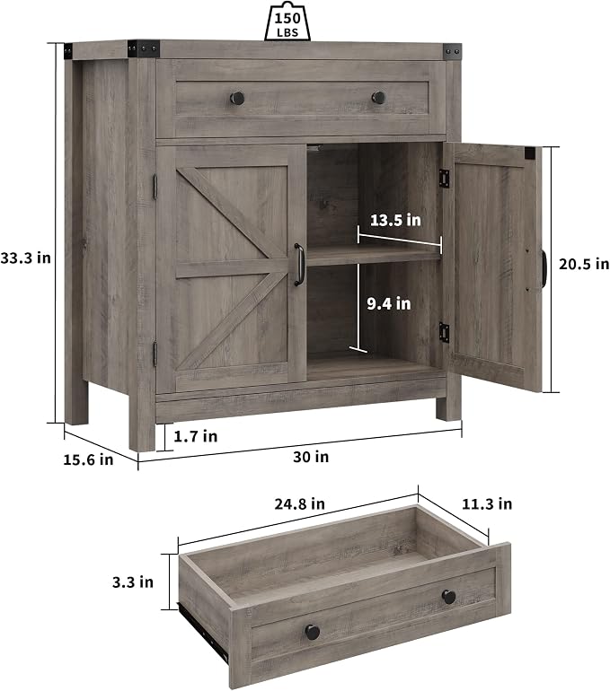 HOSTACK Coffee Bar Cabinet, Kitchen Storage Cabinet, Modern Farmhouse Buffet - Image 3