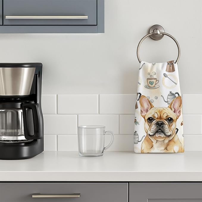 Caroline's Treasures Fawn French Bulldog Coffee Bar Kitchen Towel Velour Plush - Image 3