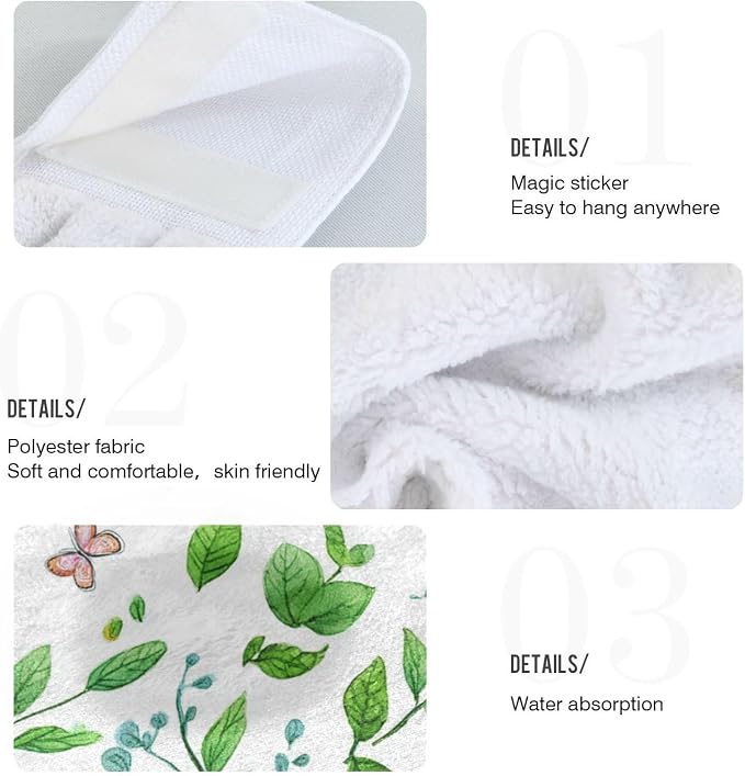 Dussdil Spring Leaves Butterflies Hanging Kitchen Towel Green Branches Dish - Image 4