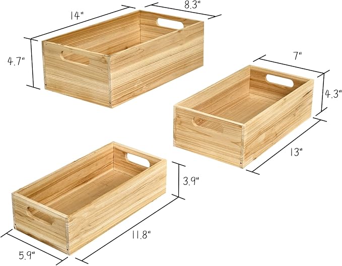 Set of 3 Wooden Boxes for Storage Small Crates for Display and Organizing - Image 6