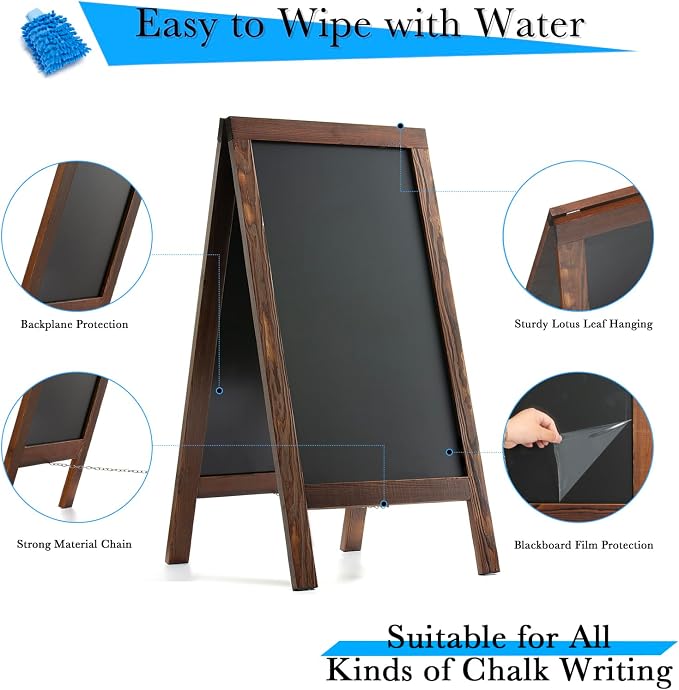 DAHAPYBOO Sandwich Board 48"x24" Solid Pine Wood Rustic Brown, Chalk Board Sign - Image 2