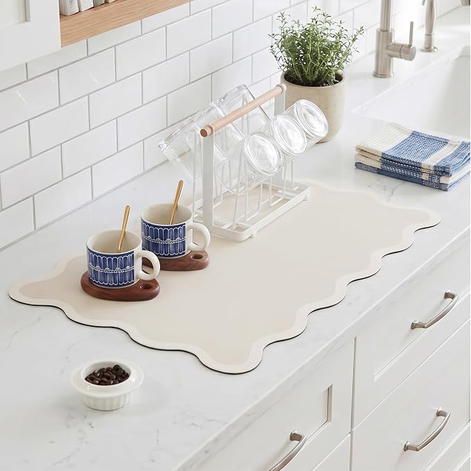 Scalloped Dish Drying Mat for Kitchen Counter, Absorbent Easy Clean Non-slip by Ralxion