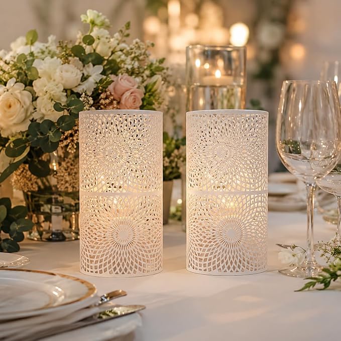 JHY DESIGN Set of 2 White Table Metal lamp Battery Powered Cordless Accent Light - Image 6