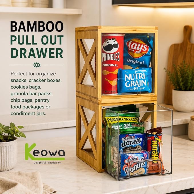 Stackable Bamboo Snack Drawer Organizer – Pull-Out Storage Bins - Image 4