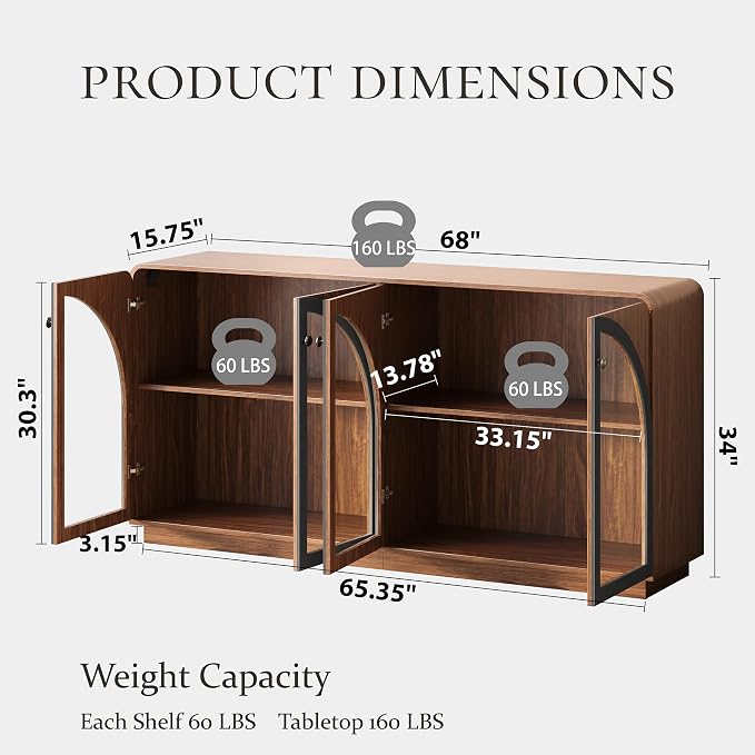 Sideboard Buffet Cabinet with Storage, Modern Coffee Bar Liquor Cabinet w/2 - Image 2