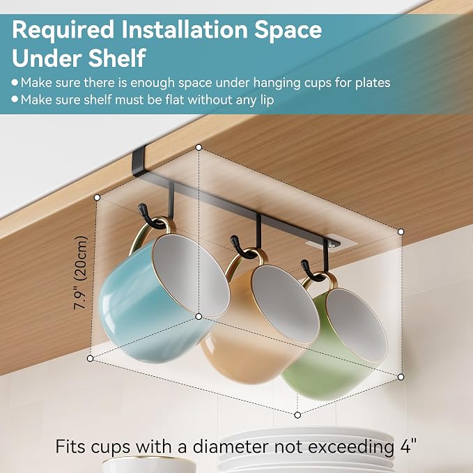 ECROCY Coffee Mug Holder Under Cabinet Only Fits Shelves up to 3/4" Thick - Image 4