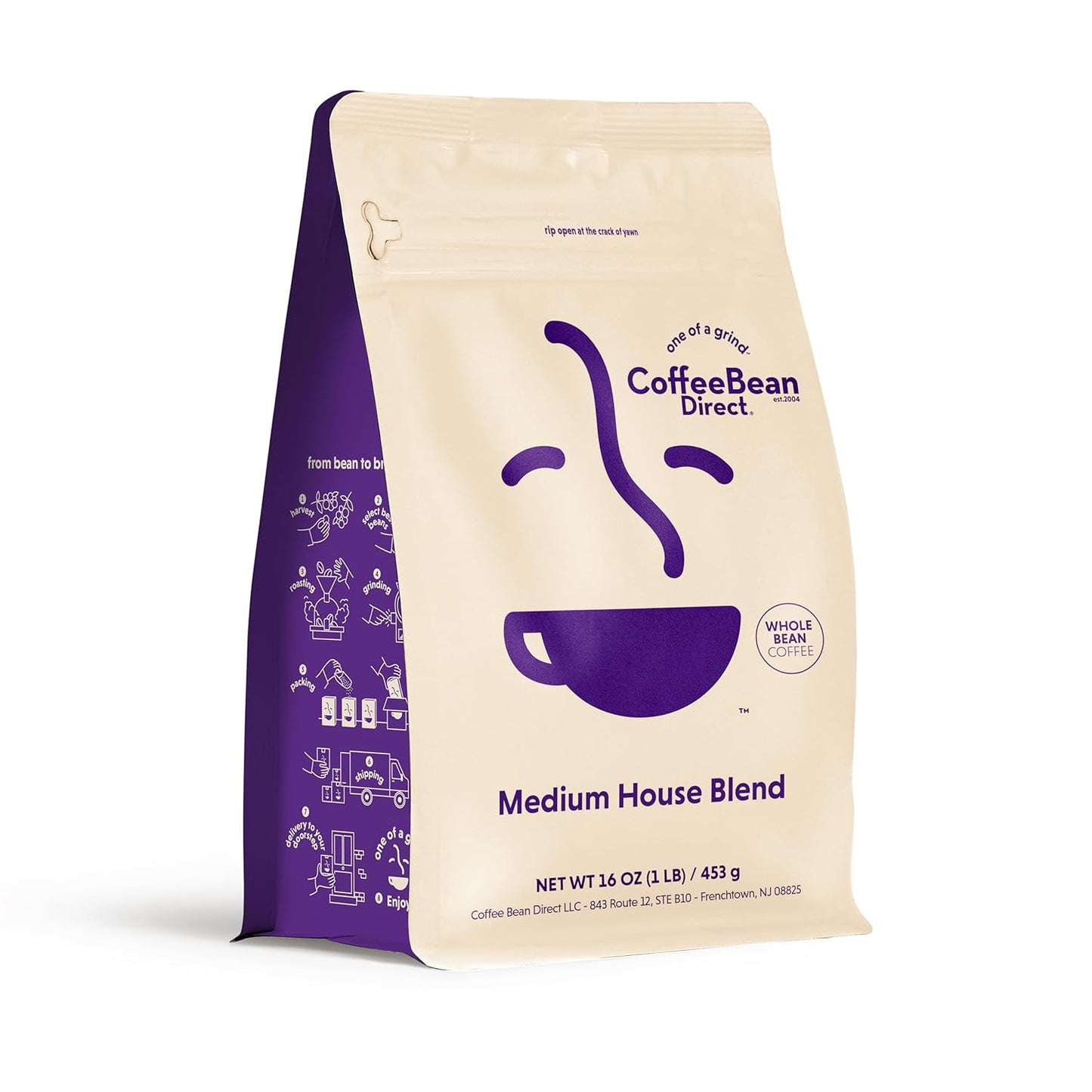 Coffee Bean Direct Medium House Blend, Whole Bean Coffee, Medium Roast, 1 Pound Bag (Pack of 1)