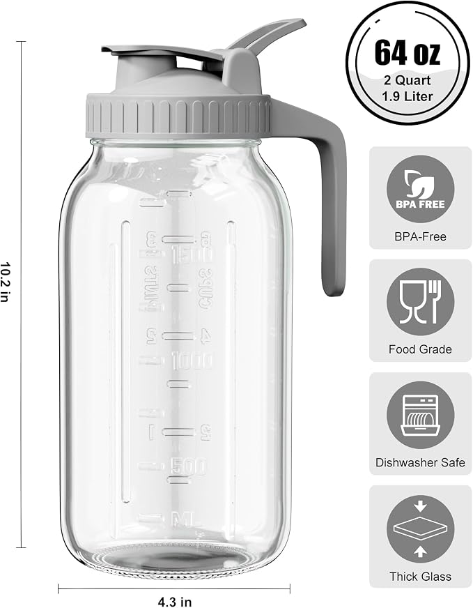 OneDream 64oz Mason Jar Pitcher, Airtight & Leakproof Glass Pitcher - Image 2