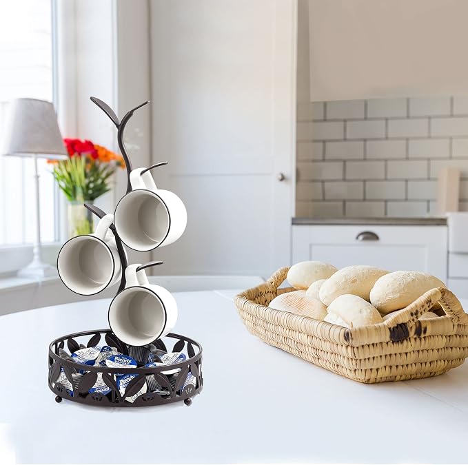 Mug Holder, Countertop Mug Tree, Coffee Mugs & Tea Cup Storage Rack, Coffee - Image 2