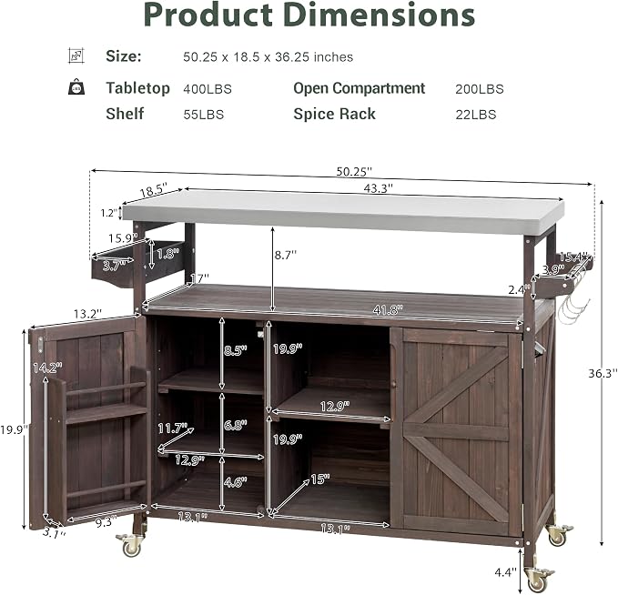 Merax Wood Outdoor Kitchen Island, Stainless Steel Kitchen Island - Image 6
