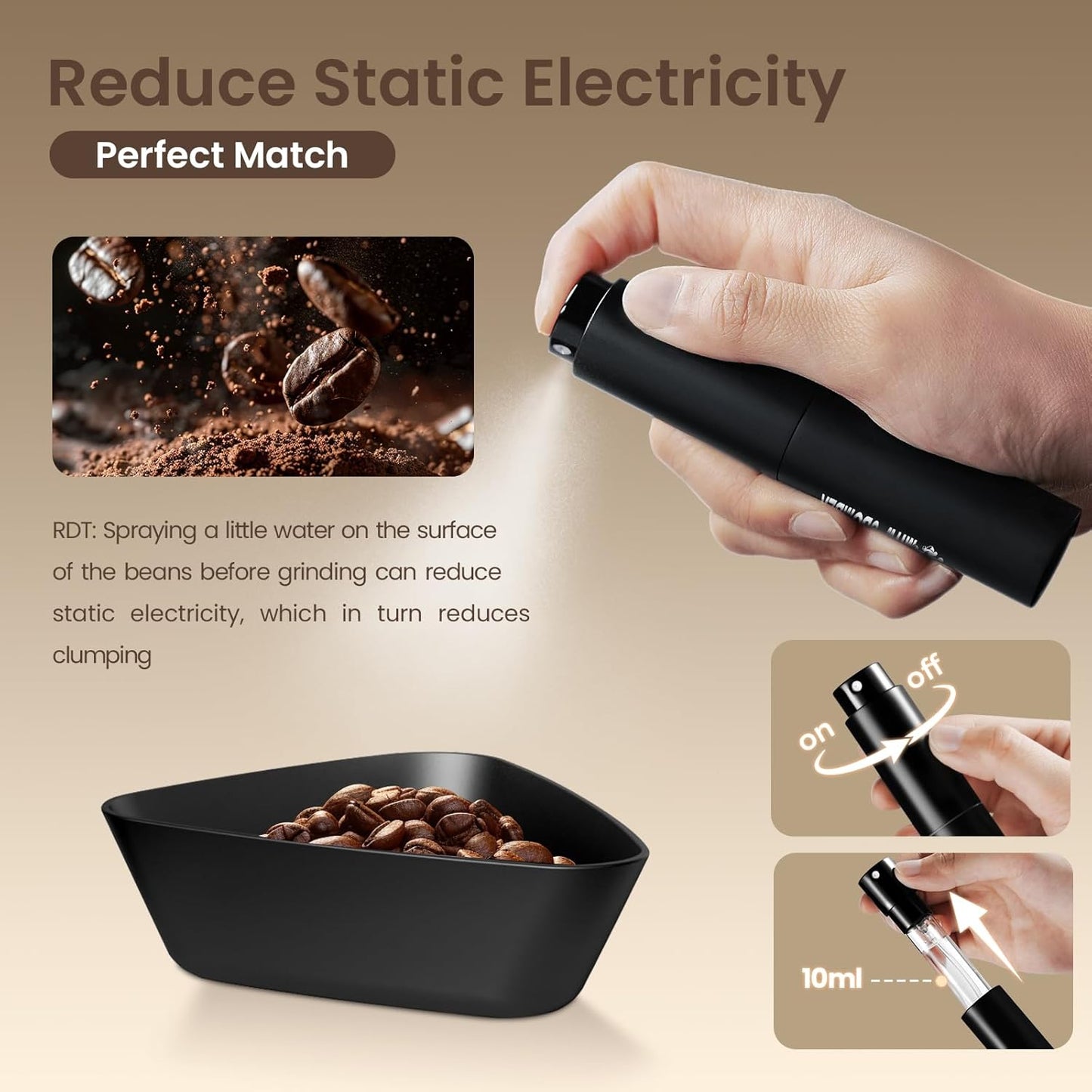 MHW-3BOMBER Coffee Bean Dosing Cup and RDT Spray Bottle Set - Aluminum Espresso Dosing Cup & 10ml Static Reduction Spray - Espresso Accessories Kit Measuring Tray for Coffee Lovers P7112B