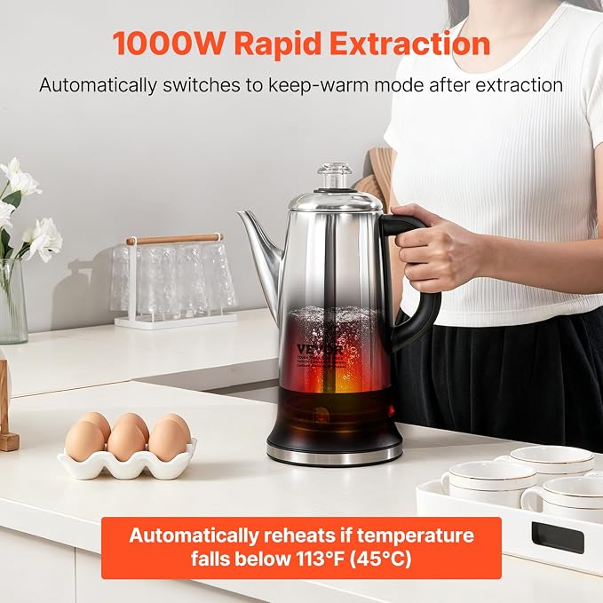 VEVOR 12-Cup Electric Percolator Coffee Pot, 304 Stainless Steel Body Coffee - Image 3