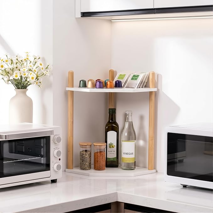 3-Tier Expandable Bamboo Corner Shelf - Image 3