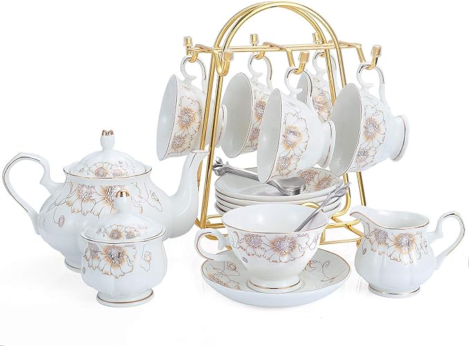 CHENP.HMC Tea Set 22-Piece Porcelain Ceramic Coffee Tea Gift Sets Cups Saucer by CHENPH