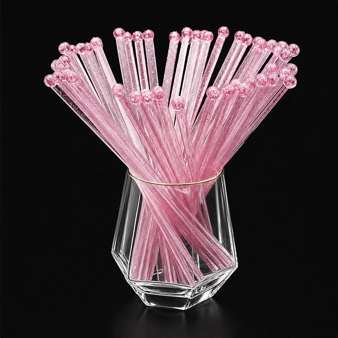 hapray 100-PCS Pink Glitter Plastic Swizzle Sticks, Crystal Cake Pops, Cocktail by hapray
