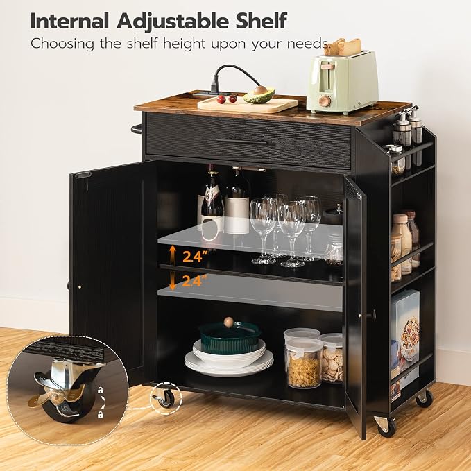 HOOBRO Kitchen Island with Power Outlet, Storage Island with Spice Rack and - Image 5