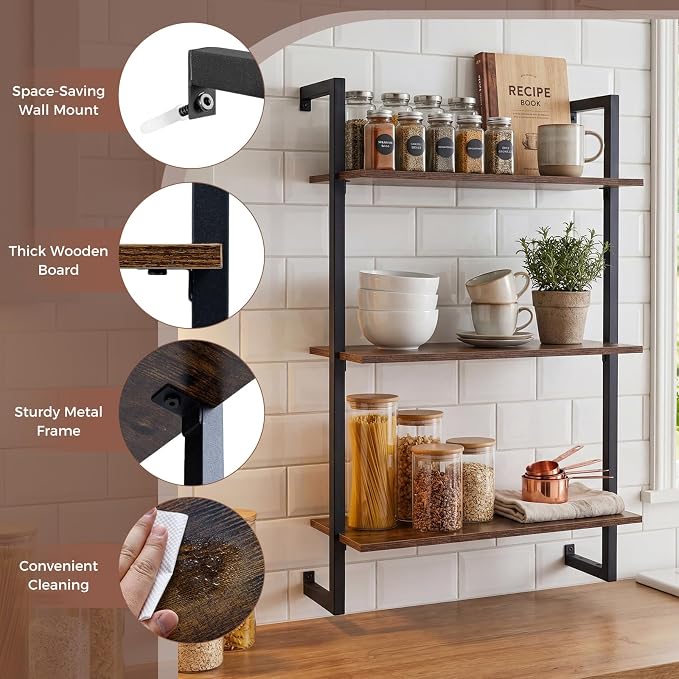 Giantex 3-Tier Wall-Mounted Bookshelf, Industrial Floating Storage Display - Image 6