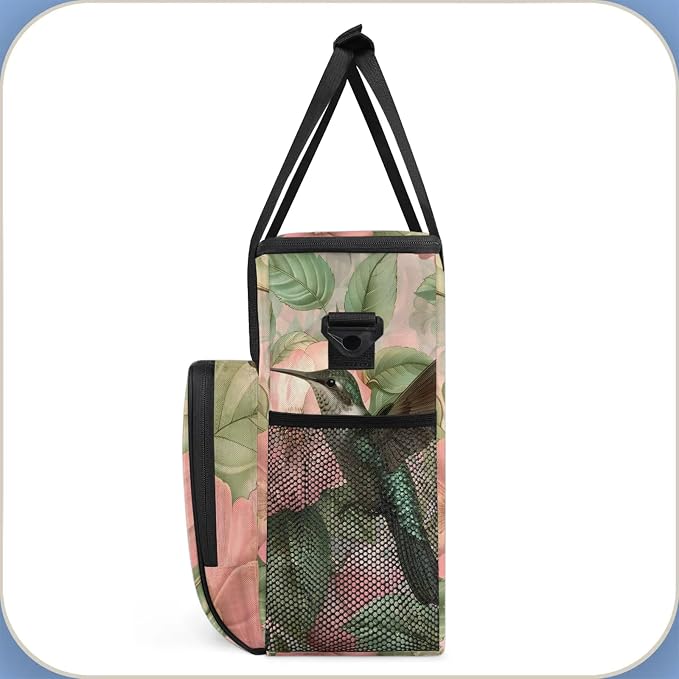 Hummingbird Spring Floral Coffee Maker Carring Bag, Large Insulated Storage - Image 4