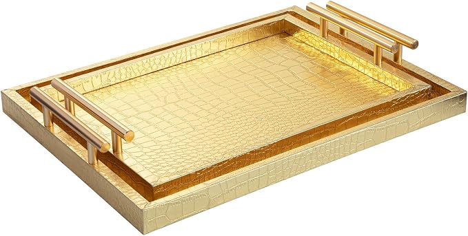 Modern Elegant Large Wood Serving Tray, Home Decorative Rectangle Ottoman Decor - Image 9